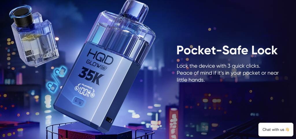 HQD Glow Air 35K Pod Vape Kit – 35,000 Puffs | Dual Flavour Pods | 20mg Nic Salt | LED Display | Rechargeable & Reusable
