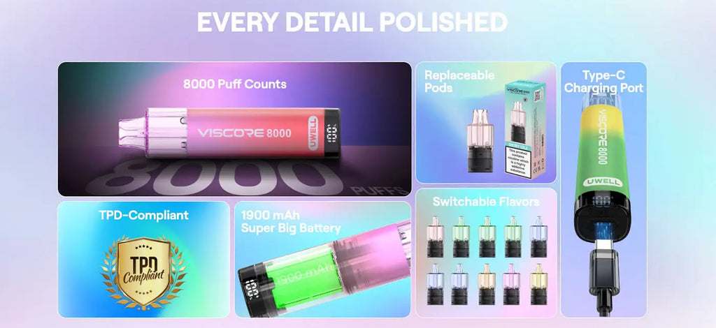 Uwell Viscore PRO+ 20000 PUFF 2ml Pod + 10ml Refill Container 0.8ohm Mesh Coil