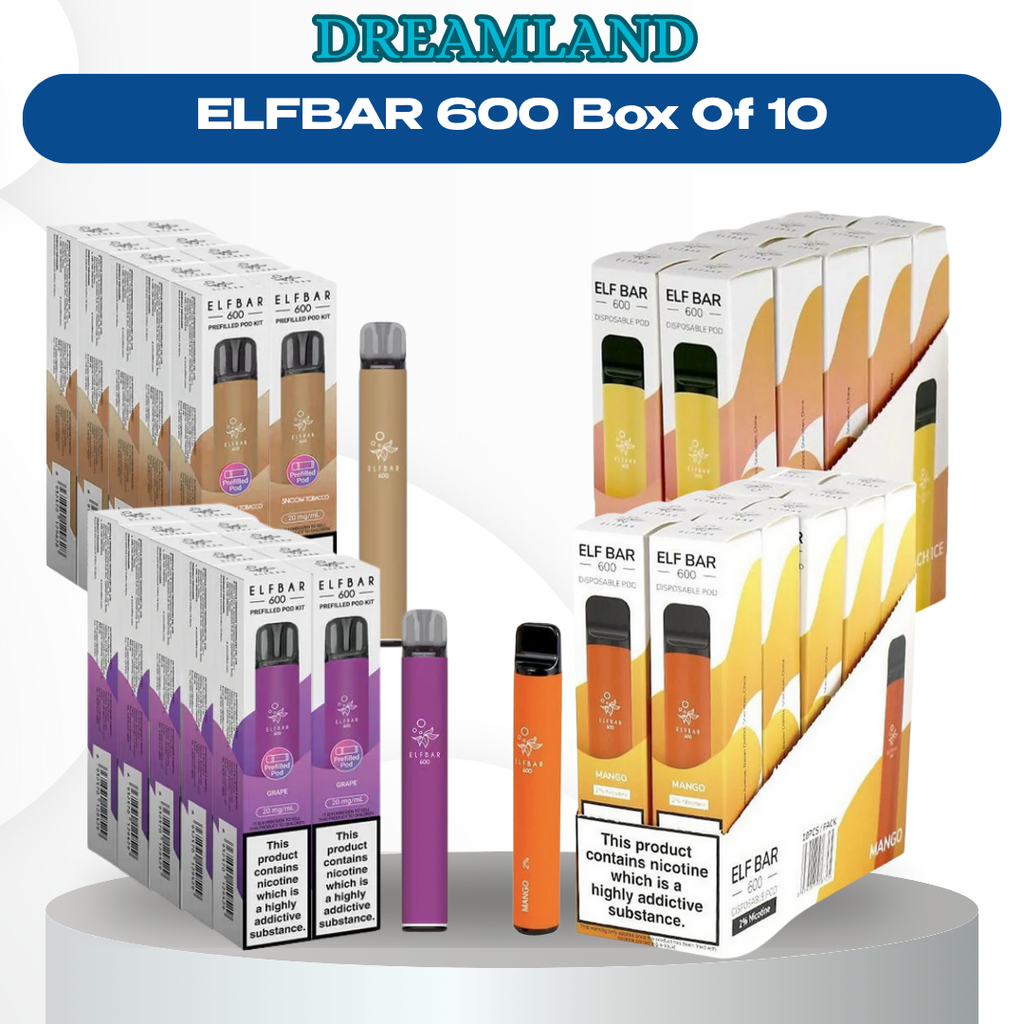 ELFBAR 600 Prefilled Pod Vape Kit Box of 10 Devices | 500mAh Battery Dreamlandvape ELFBAR 600 Prefilled Pod Vape Kit Box of 10 Devices | 500mAh Battery Dreamlandvape