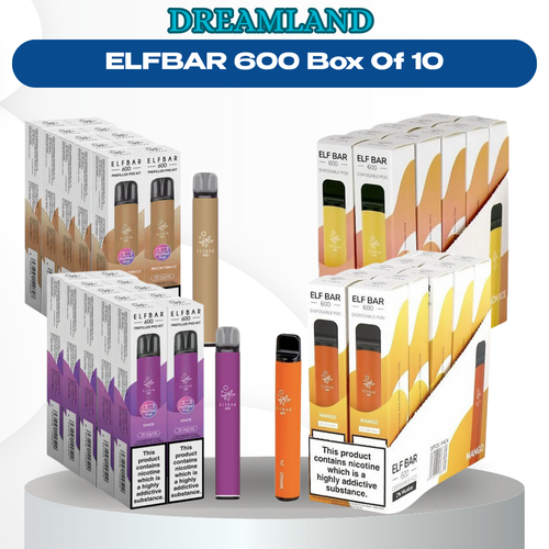 ELFBAR 600 Prefilled Pod Vape Kit – Box of 10 Devices | 500mAh Battery | USB-C Rechargeable | Inhale Activated | Pod-Compatible