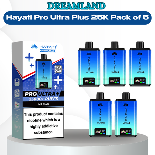 Hayati Pro Ultra Plus 25K Replacement Pods – Pack of 5 | 25,000 Puffs Per Pod | 20mg Nic Salt | Mesh Coil | MTL Vape Refill