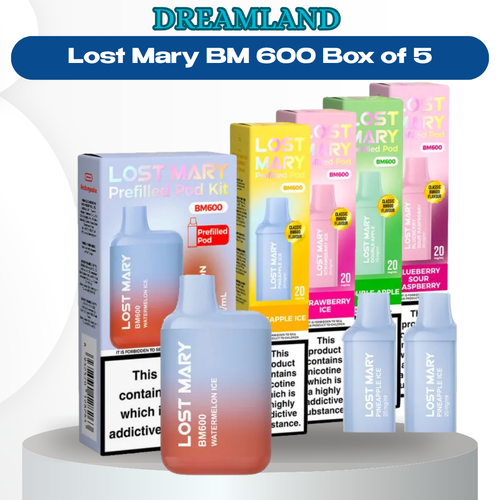 Lost Mary BM600 Prefilled Pod Kit – Box of 10 Devices | 600 Puffs Each | 20mg Nic Salt | Rechargeable Pod Vape