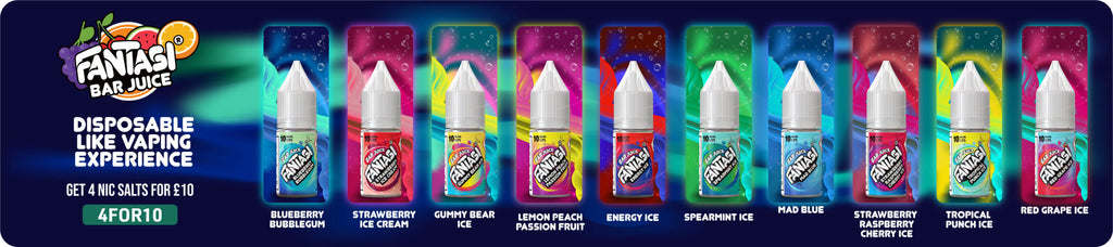 Pack of 10 Fantasi Bar Salts Vape Juice E-Liquid  50/50 VG 10 ml , 20mg and 10 mg Nic salt