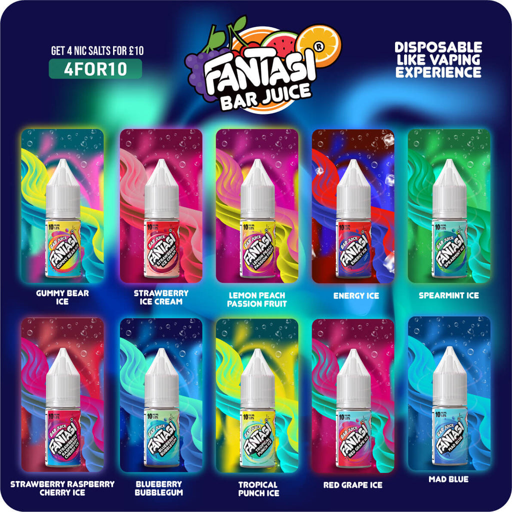 Fantasi Bar Salts Vape Juice E-Liquid  50/50 VG 10 ml , 20mg and 10 mg UK made Nic salt