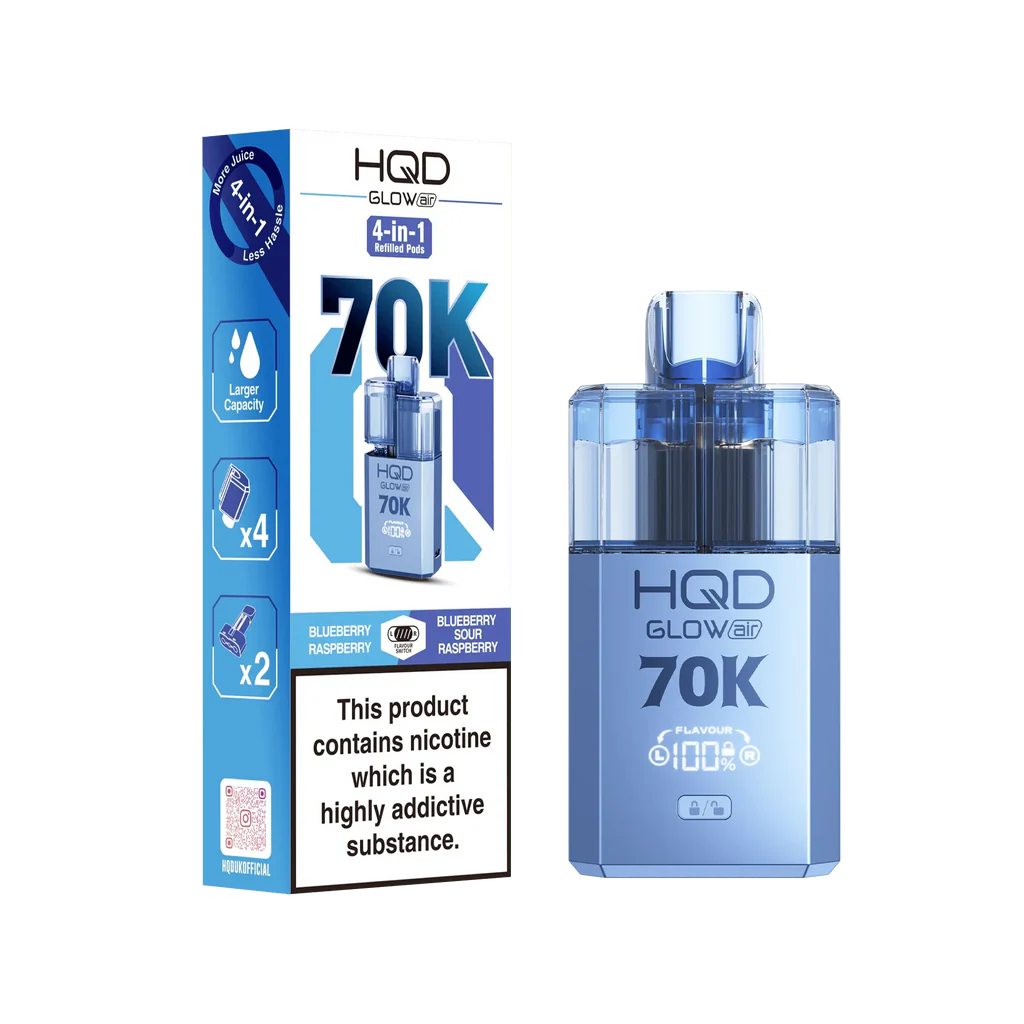 HQD Glow 70k Rechargeable & PREFILLED Vape Pod Kit 20mg BOX OFFER(PACK OF 5)