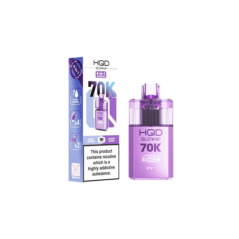 HQD Glow 70k Rechargeable & PREFILLED Vape Pod Kit 20mg BOX OFFER(PACK OF 5)