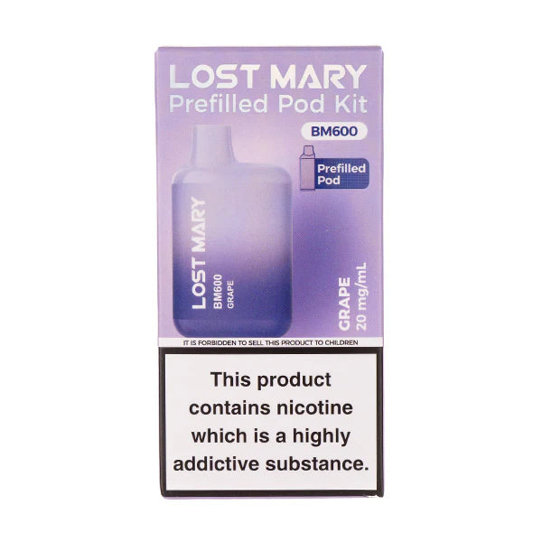 Lost Mary BM600 Prefilled Pod Kit – Box of 10 Devices | 600 Puffs Each | 20mg Nic Salt | Rechargeable Pod Vape