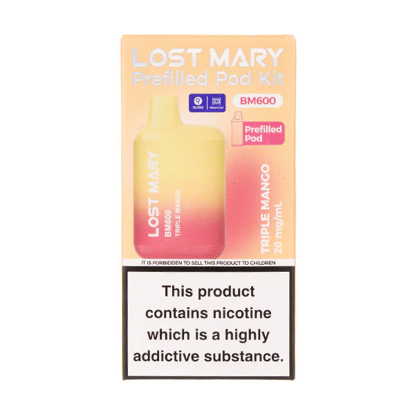 Lost Mary BM600 Prefilled Pod Kit – Box of 10 Devices | 600 Puffs Each | 20mg Nic Salt | Rechargeable Pod Vape