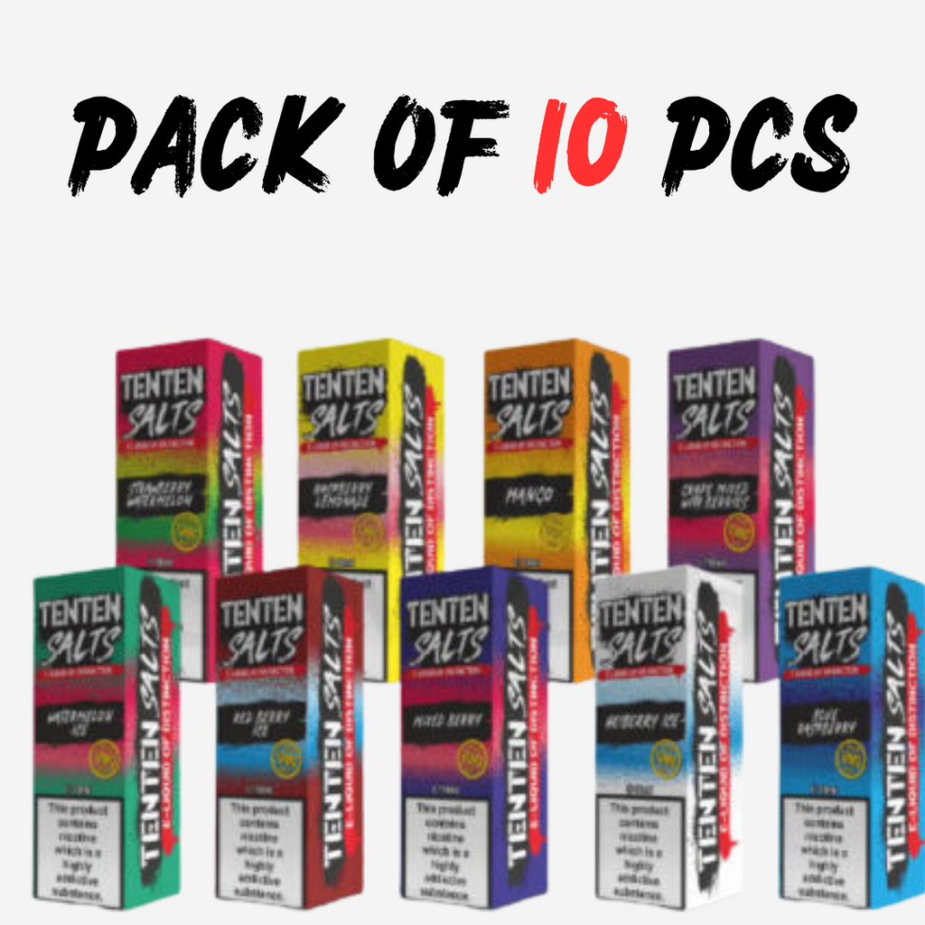 PACK OF 10 PCS: Nic Salt 10ml E Liquid TEN TEN Premium Vape Juice 50VG/50PG 10 & 20 mg