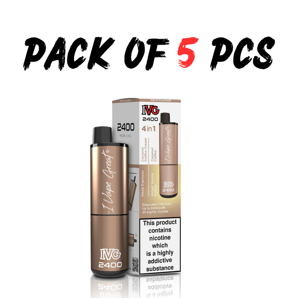 Pack of 5 PCS: IVG 2400  MULTI FLAVOUR EDITION Disposable Vape lodging 4 x 2ml units 20 mg TPD