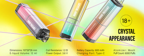 CRYSTAL  Revolutionary 6K Puffs 20 mg 2 ml PRE FILLED POD KIT  RE CHARGEABLE DEVICE