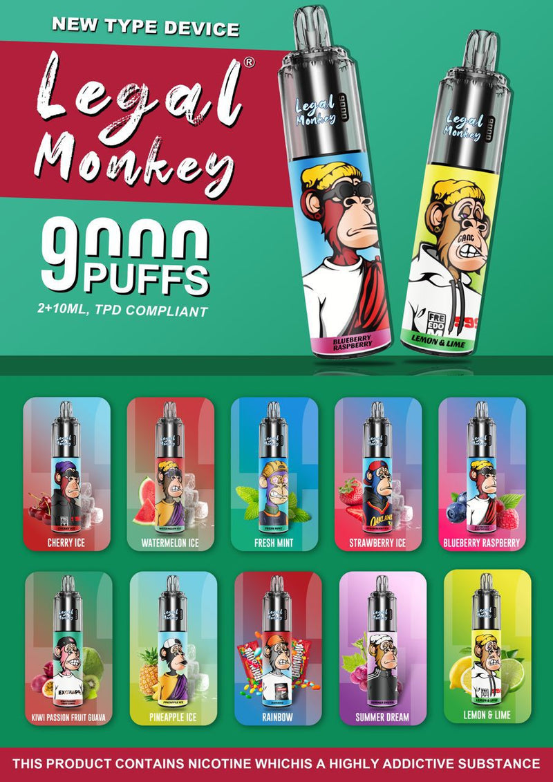 LEGAL MONKEY 9000 PREFILLED POD KIT 20MG TWIST TYPE 2+10ML TPD   Dreamlandvape