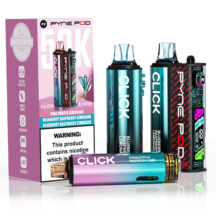Pyne Pod Click 50K Prefilled Vape Kit – Pack of 5 (Box Offer) | 50,000 Puffs Each | Dual Mode | OLED Display | 20mg Nic Salt | Rechargeable