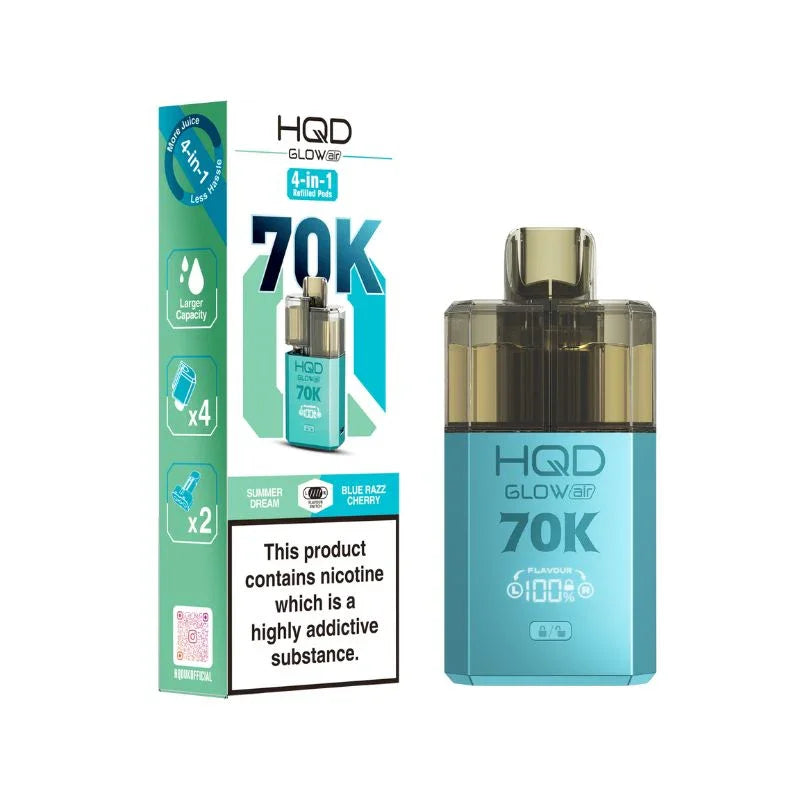 HQD Glow 70k Rechargeable & PREFILLED Vape Pod Kit 20mg BOX OFFER(PACK OF 5)