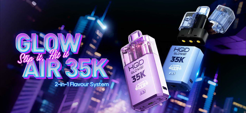 HQD Glow Air 35K Pod Vape Kit – 35,000 Puffs | Dual Flavour Pods | 20mg Nic Salt | LED Display | Rechargeable & Reusable