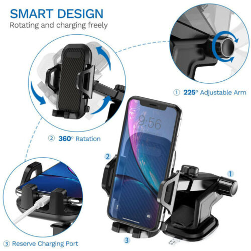 Universal 360° Windshield Mount Car Smart Phone Holder Cradle Long Neck