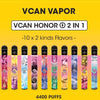 Vcan Honor 2 in 1 Dual Flavors Disposable 5000 Puffs Draw-Activated Firing Mechanism. Integrated 1800mAh Battery.
