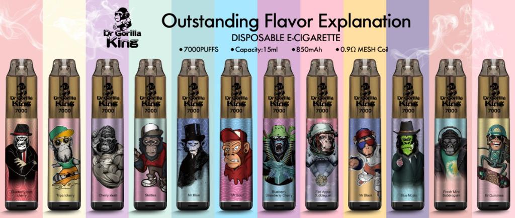 Pack of 10 Gorilla King 7k Puffs Rechargeable Disposable Vape 2ml  20 mg nic with Draw-activation Firing Mechanism