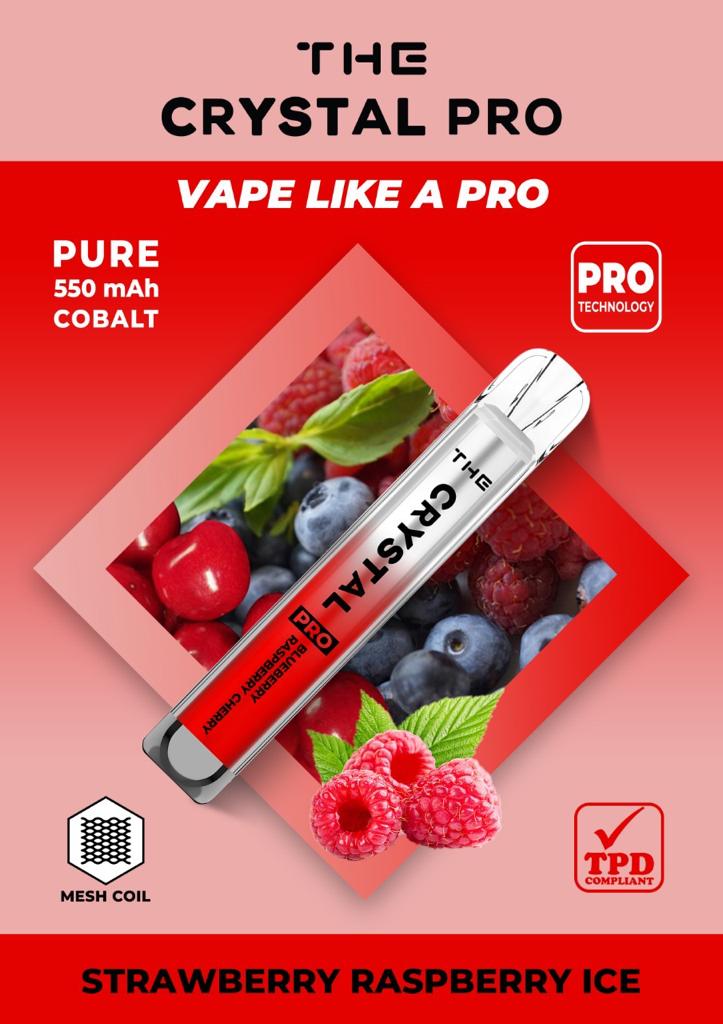 CRYSTAL BAR THE PRO Disposable Vape 600 Puffs 20mg Cobalt Battery Last Till End