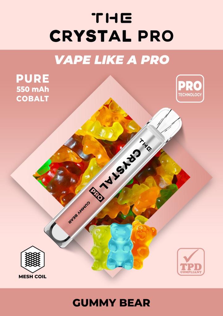 CRYSTAL BAR THE PRO Disposable Vape 600 Puffs 20mg Cobalt Battery Last Till End