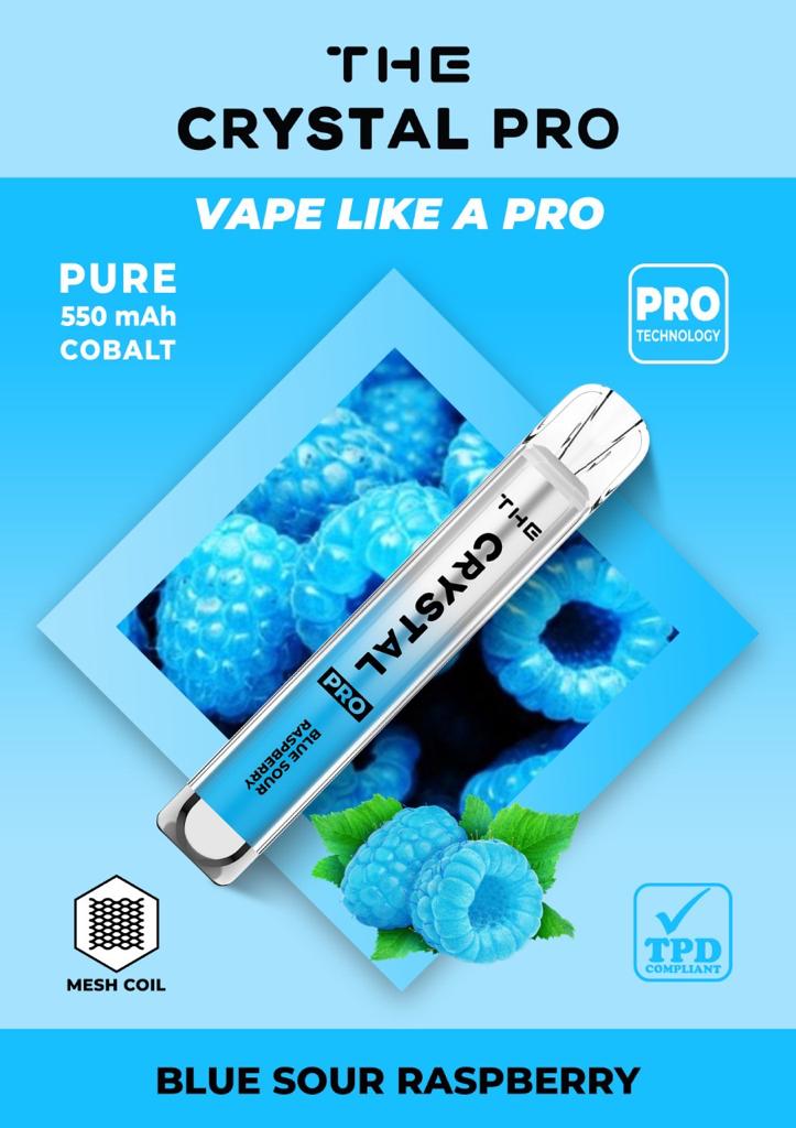 CRYSTAL BAR THE PRO Disposable Vape 600 Puffs 20mg Cobalt Battery Last Till End