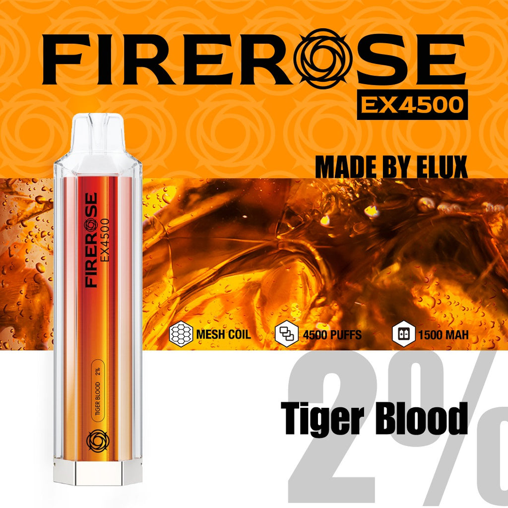 Elux FireRose EX4500 Puffs 2ml 20 mg 1500 MaH 50 Flavours Mesh Coil 2023